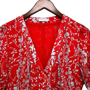 TANYA TAYLOR Red Printed Silk Mini Ruffle Dress Short Sleeve Coastal Chic Size 2